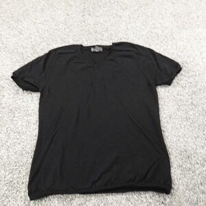 VTG Banana Republic Sweater Womens L Black Merino Wool Knit Pullover V Neck 90s